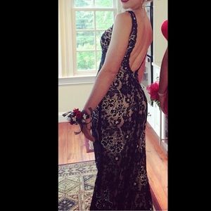 GORGEOUS backless black lace sparkle prom dress